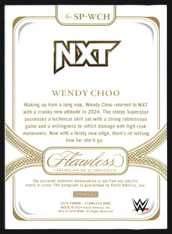 2024 Panini Flawless WWE Signature Prime Materials Wendy Choo Auto /25 - Image 2