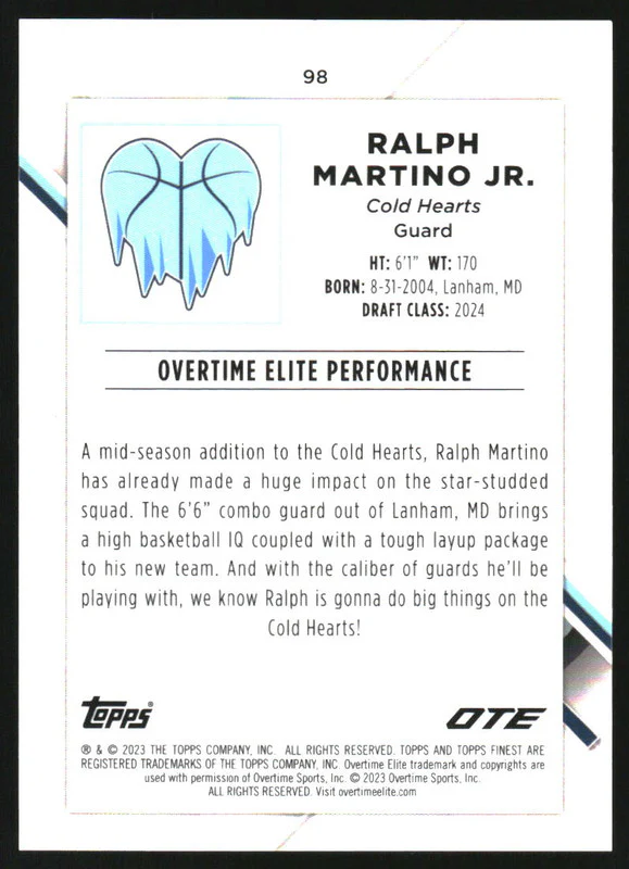 2022-23 Finest Overtime Elite Auto Red Mini-Diamond Ralph Martino Jr. RC /5 - Image 2