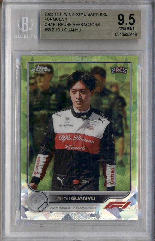 2022 Topps Chrome Sapphire Formula 1 Chartreuse Zhou Guanyu RC /199 BGS 9.5