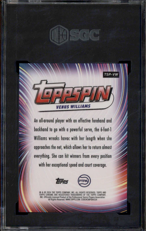 2024 Topps Chrome Toppspin #TSPVW Venus Williams SGC 10 - Image 2