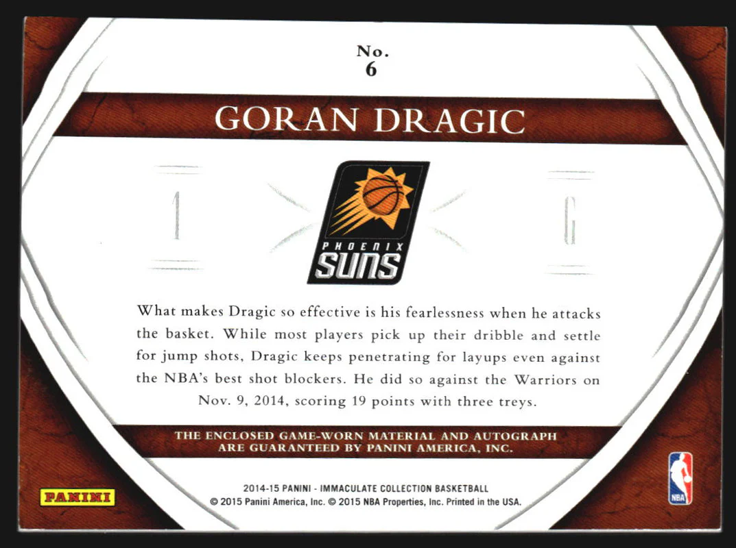 2014-15 Immaculate Collection Premium Autograph Patches Goran Dragic Auto /25 - Image 2