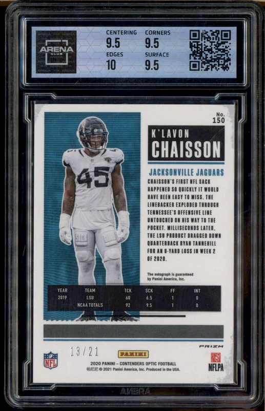 2020 Contenders Optic Rookie Auto Purple Pulsar K'Lavon Chaisson RC /21 Arena 10 - Image 2