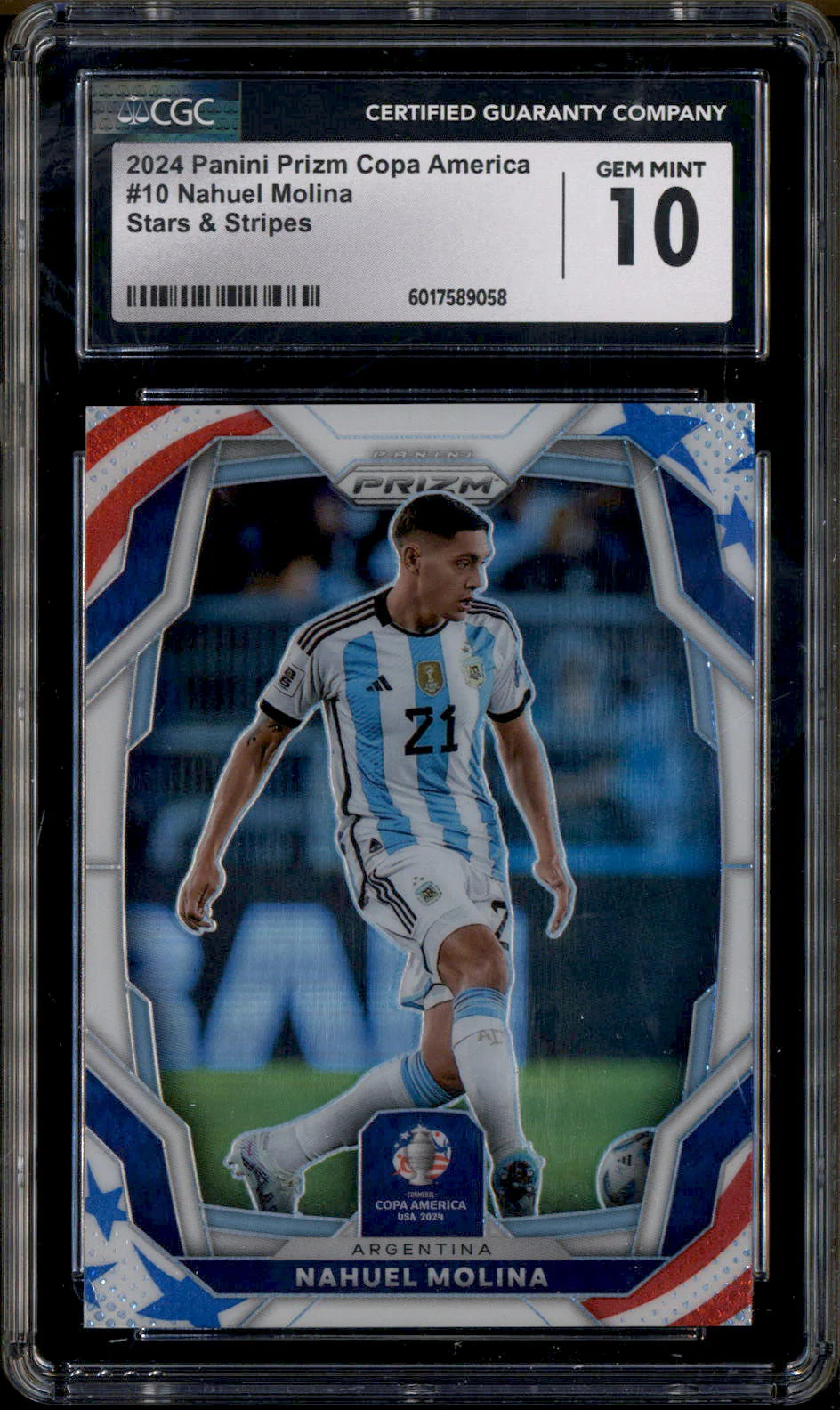 2024 Panini Prizm Copa America Stars & Stripes #10 Nahuel Molina /24 CGC 10