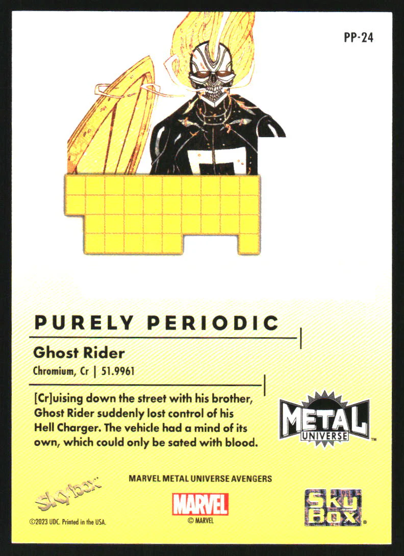 2024 SkyBox Marvel Metal Universe Avengers Purely Periodic #PP24 Ghost Rider /50 - Image 2