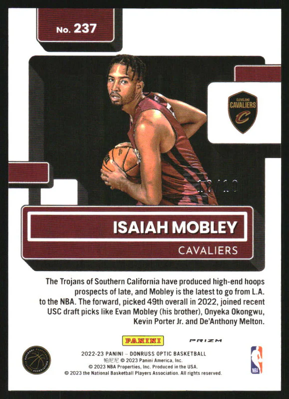 2022-23 Donruss Optic Gold #237 Isaiah Mobley RR RC Rookie /10 - Image 2