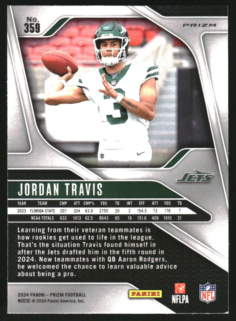 2024 Panini Prizm Prizms Green Wave #359 Jordan Travis RC Rookie - Image 2