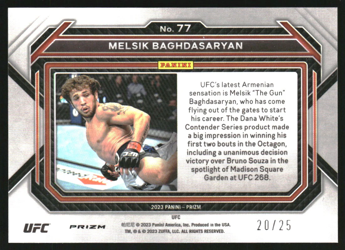 2023 Panini Prizm UFC Prizms Under Card Blue #77 Melsik Baghdasaryan RC /25 - Image 2