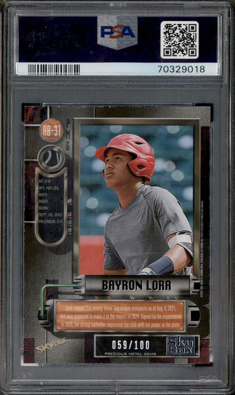 2021 Metal Universe Precious Metal Gems Bayron Lora /100 PSA 8 - Image 2