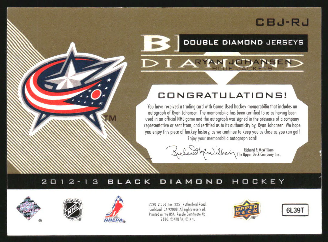 2012-13 Black Diamond Dual Jerseys Autographs #CBJRJ Ryan Johansen Auto /5 - Image 2