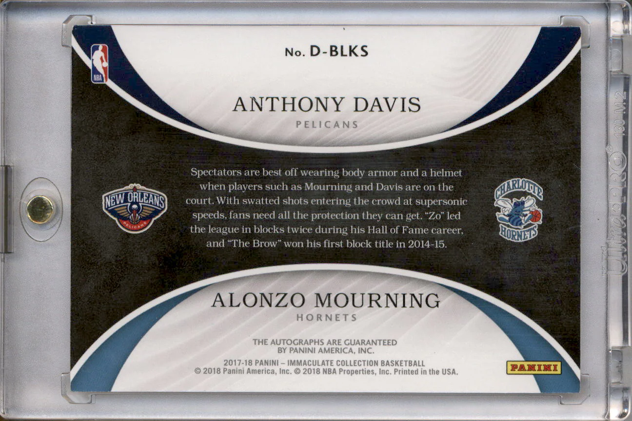 2017 Immaculate Collection Dual Autograph Alonzo Mourning Anthony Davis Auto /25 - Image 2