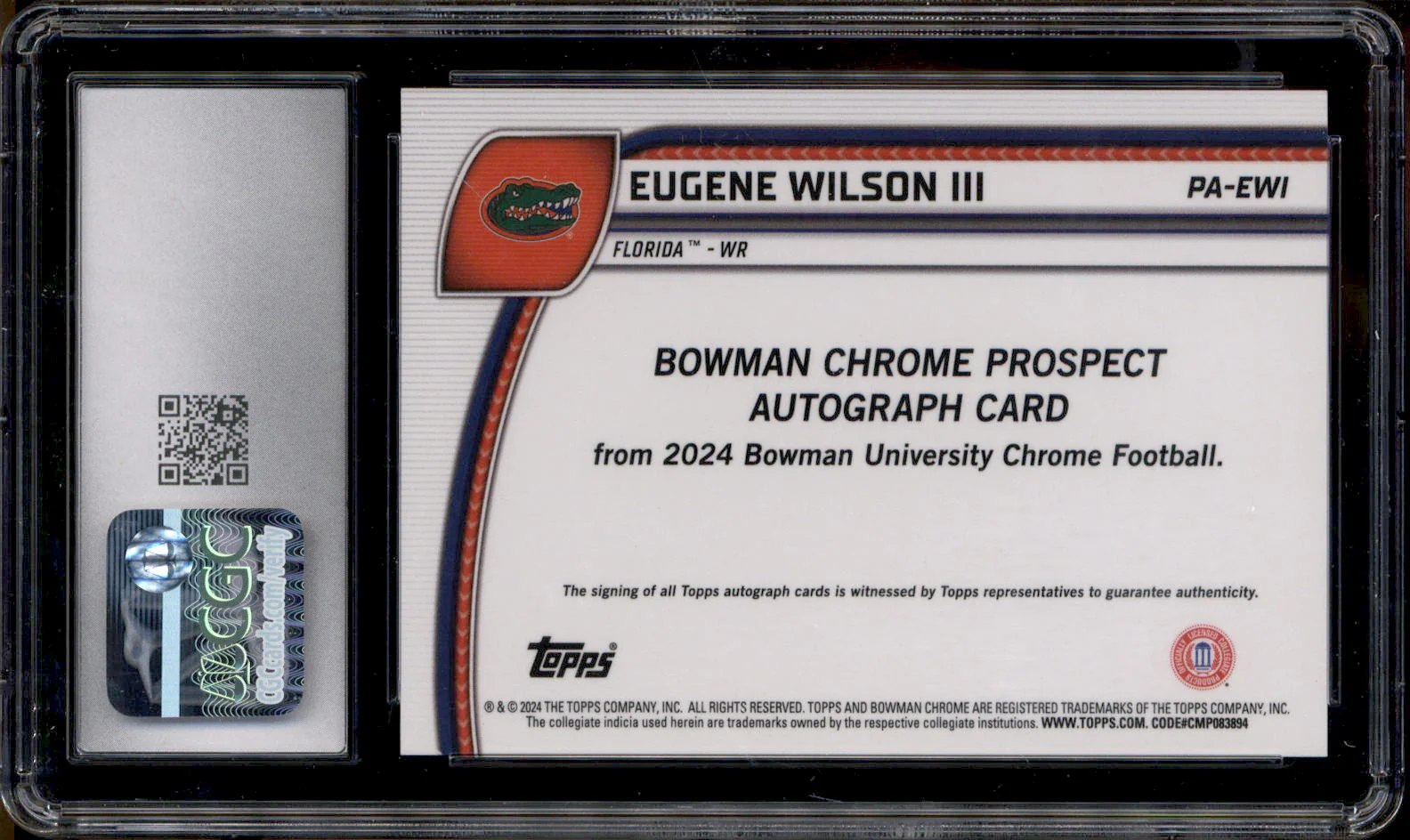 2024 Bowman Chrome University Orange Rookie Auto Eugene Wilson III RC /25 CGC 10 - Image 2