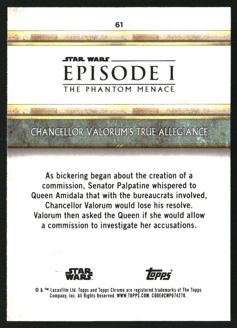 2024 Topps Sapphire Star Wars 25th Orange Chancellor Valorum True Allegiance /25 - Image 2