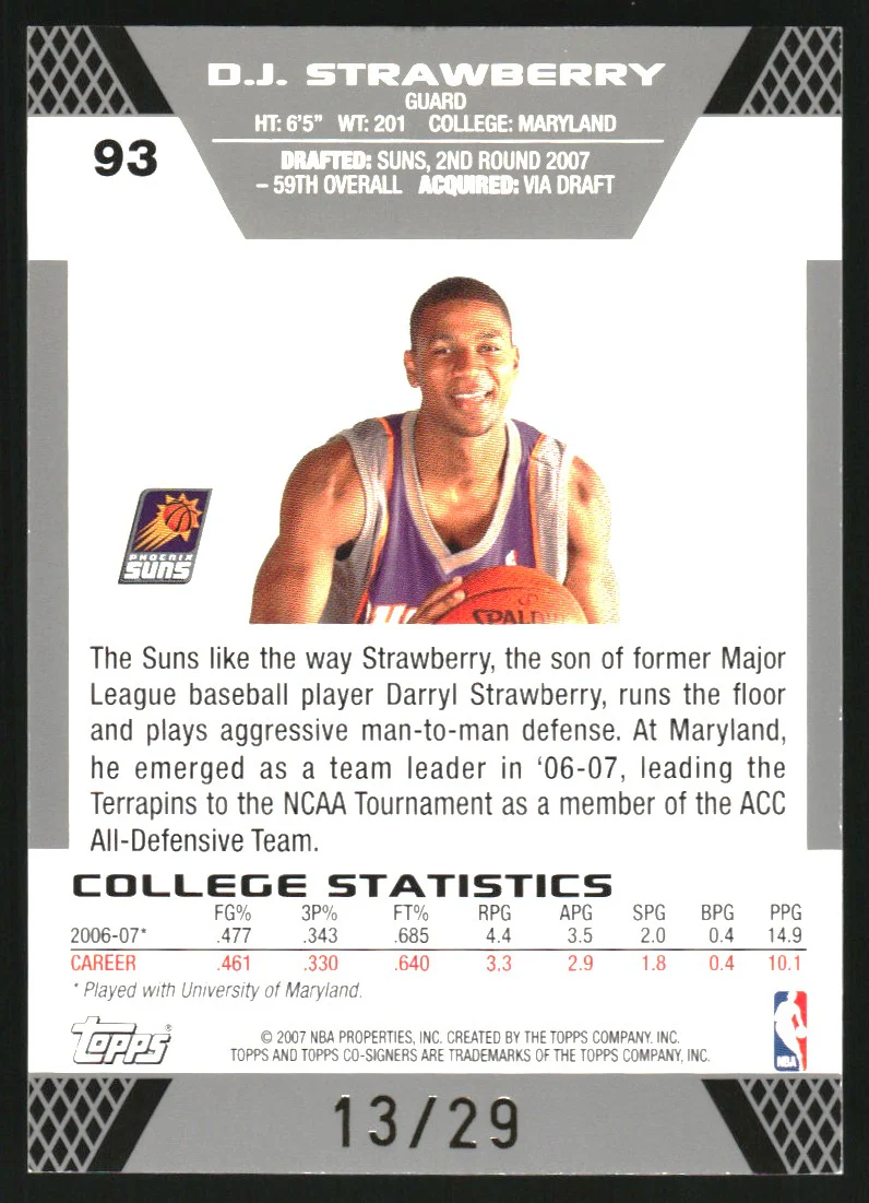 2007-08 Topps Co-Signers Silver Blue Foil #93 D.J. Strawberry Steve Nash /29 - Image 2