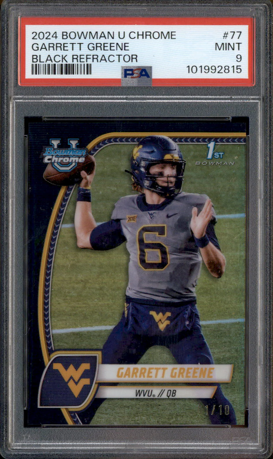 2024 Bowman Chrome University Black Refractor #77 Garrett Greene RC /10 PSA 9