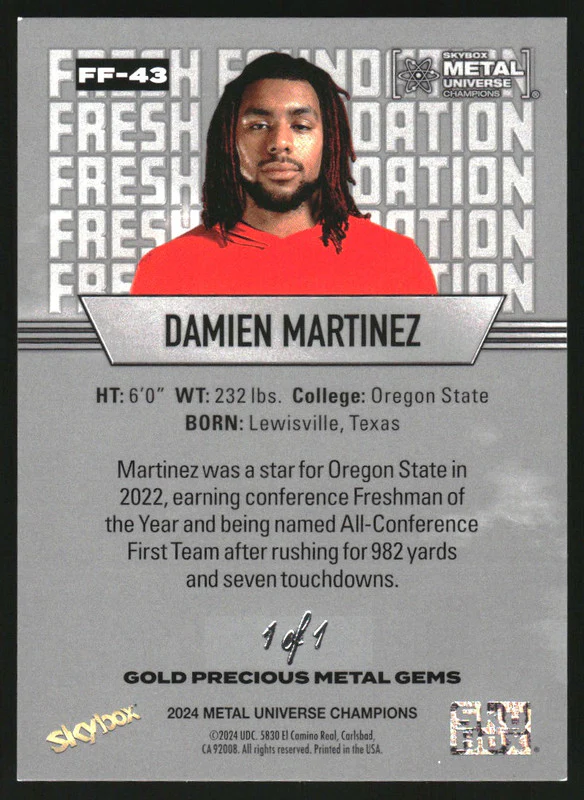2024 Metal Universe Fresh Foundation Precious Gems Gold Damien Martinez 1/1 - Image 2