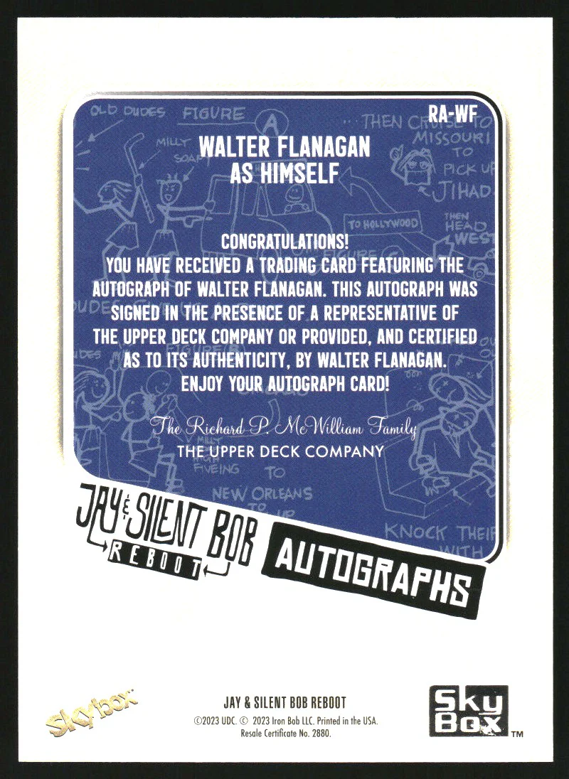 2023 Skybox Jay & Silent Bob Reboot Autograph Walter Flanagan as Himself Auto - Image 2