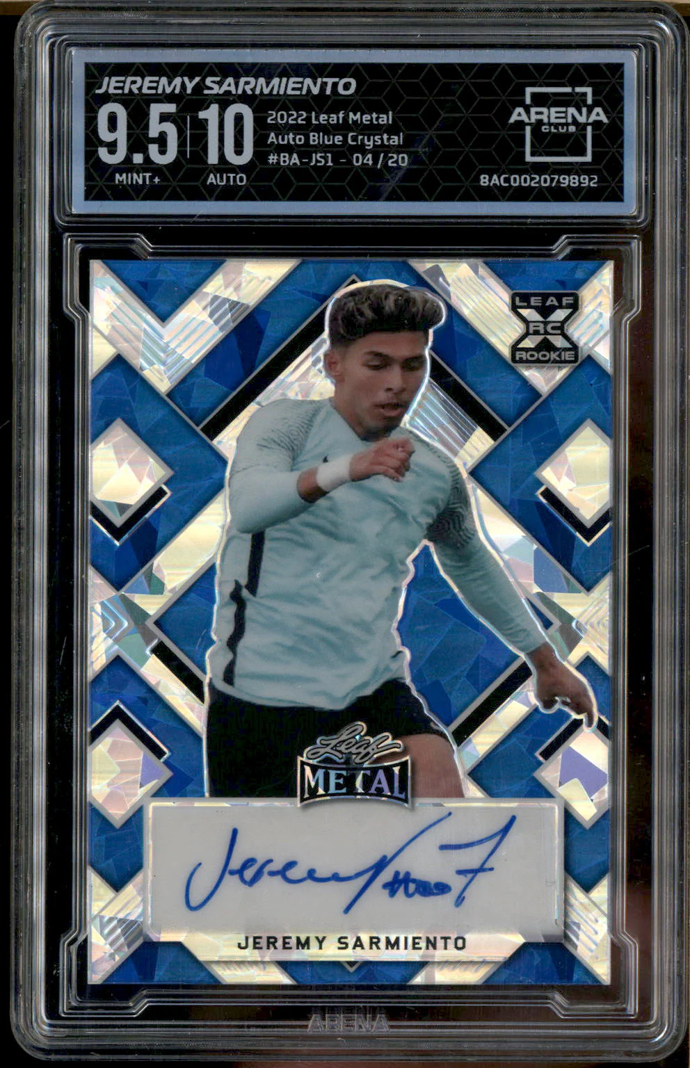 2022 Leaf Metal Rookie Auto Blue Crystal Jeremy Sarmiento RC /20 Arena 9.5