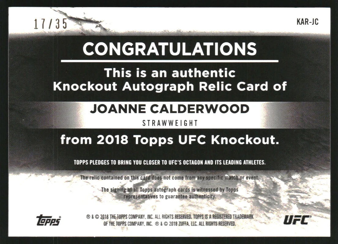 2018 Topps UFC Knockout Autograph Relics Blue #KARJC Joanne Calderwood Auto /35 - Image 2