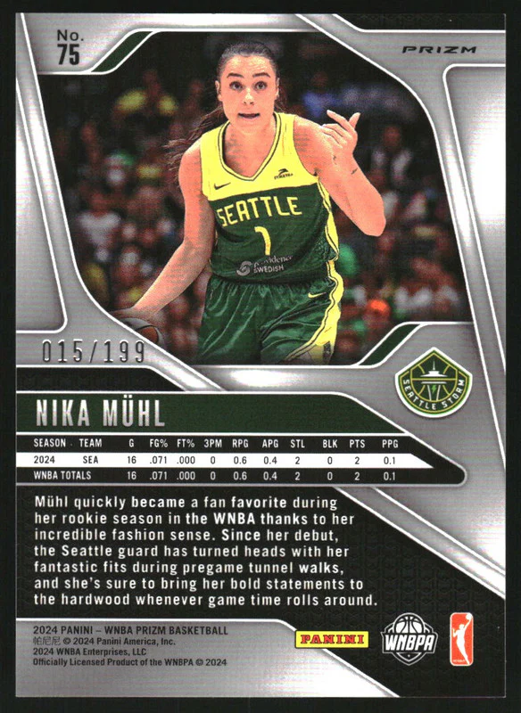 2024 Panini Prizm WNBA Prizms Blue #75 Nika Muhl RC Rookie /199 - Image 2