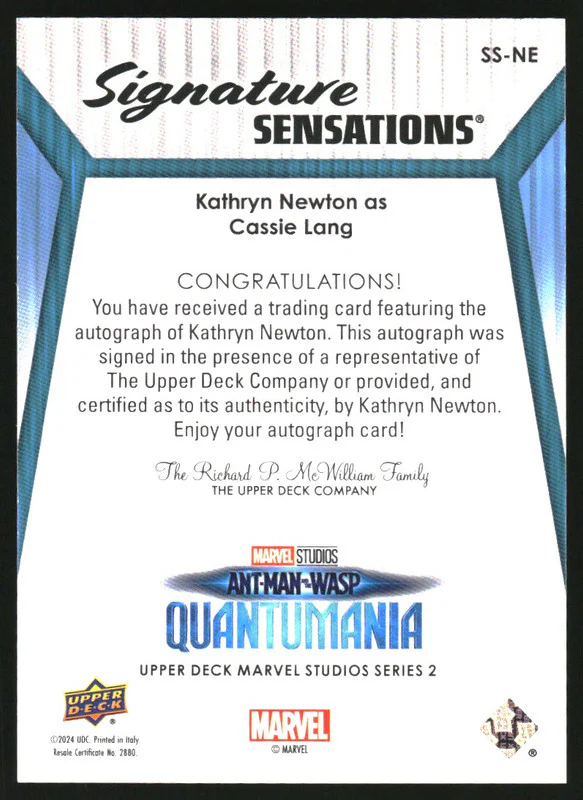 2024 UD Marvel Studios Cinematic Auto Sensations Kathryn Newton as Cassie Lang - Image 2