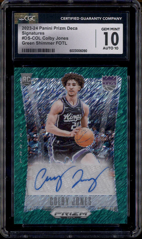 2023 Panini Prizm Deca Rookie Auto Green Shimmer FOTL Colby Jones RC /25 CGC 10
