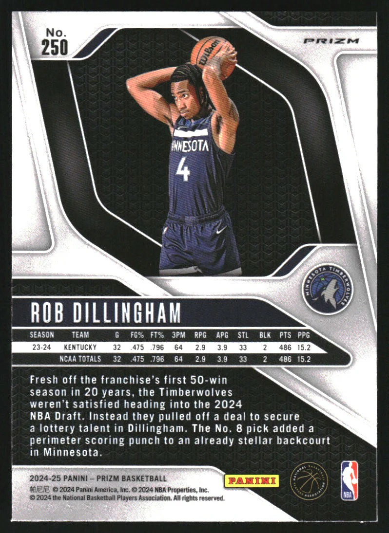 2024-25 Panini Prizm Prizms Silver #250 Rob Dillingham RC Rookie - Image 2