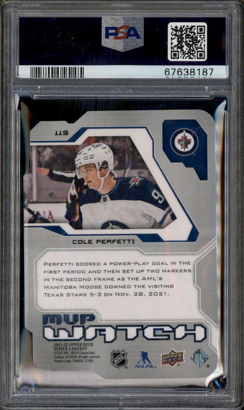 2021 Upper Deck MVP Colors Contours Green #119 Cole Perfetti /20 PSA 8 - Image 2