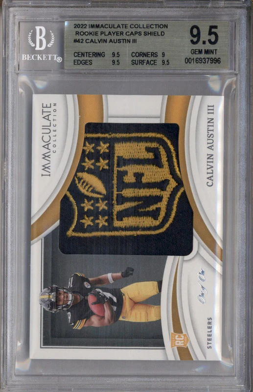 2022 Immaculate Collection Rookie Player Cap Shield Calvin Austin RC 1/1 BGS 9.5