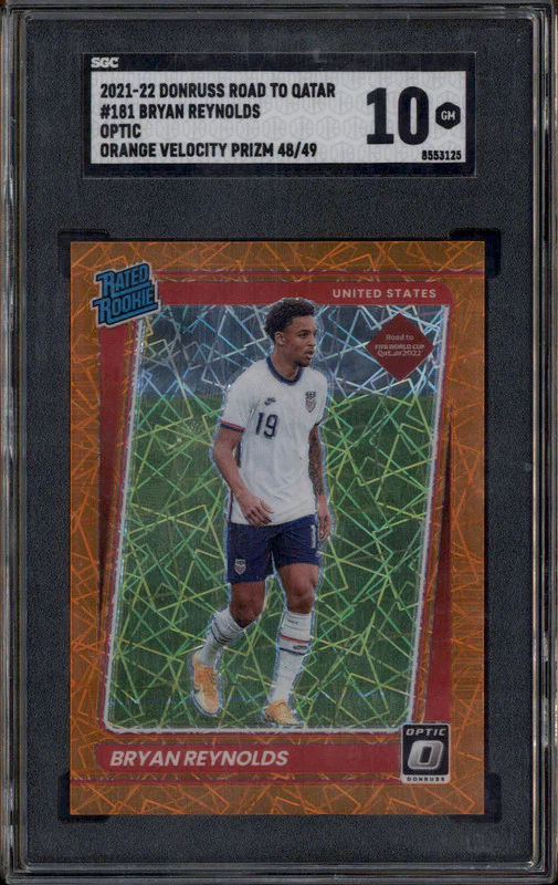 2021 Donruss Qatar Optic Orange Velocity Prizm Bryan Reynolds RC /49 SGC 10