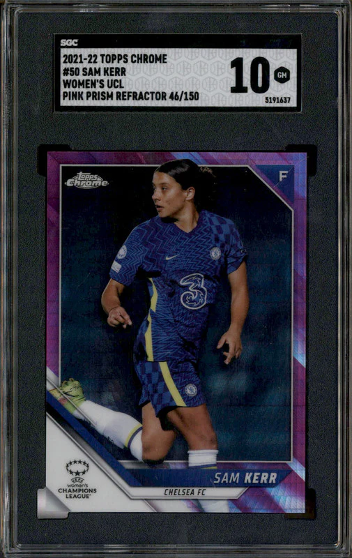 2021 Topps Chrome Women's UCL Pink Prism Sam Kerr /150 SGC 10