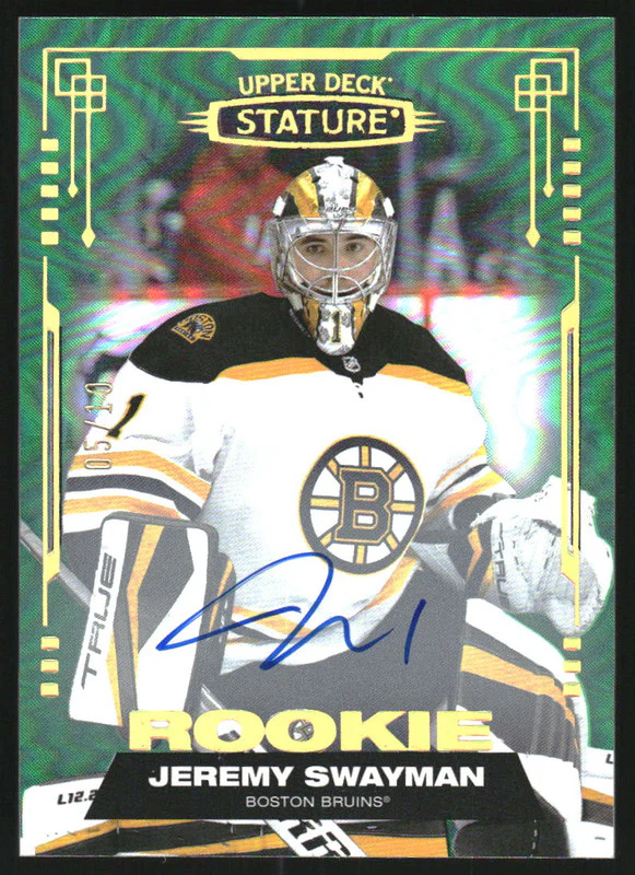 2021 UD Stature Photo Variant Autographs Green #162 Jeremy Swayman RC Auto /10