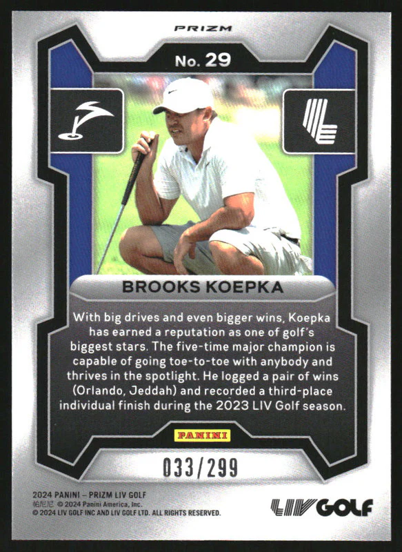 2024 Panini Prizm LIV Prizms Sparkle #29 Brooks Koepka RC Rookie /299 - Image 2