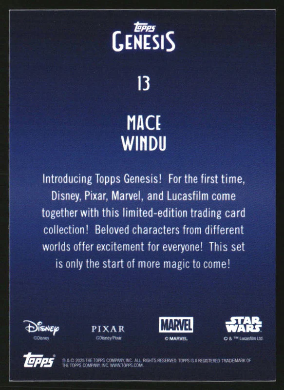 2025 Topps Disney Genesis Blue Foil #13 Mace Windu /75 - Image 2