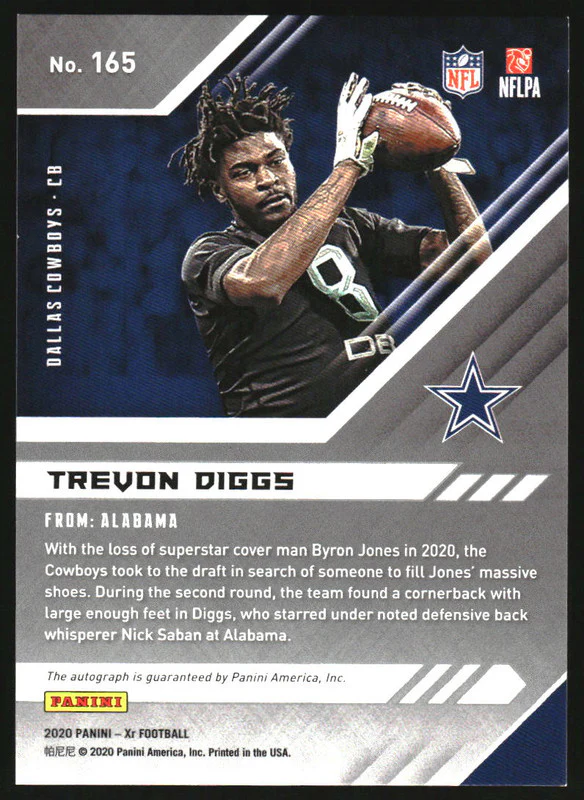 2020 Panini XR Rookies Autographs Green #165 Trevon Diggs RC Auto /5 - Image 2