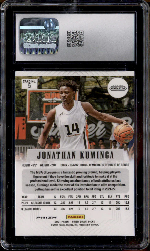 2021 Panini Prizm Draft Picks White Sparkle #5 Jonathan Kuminga RC CGC 10 - Image 2