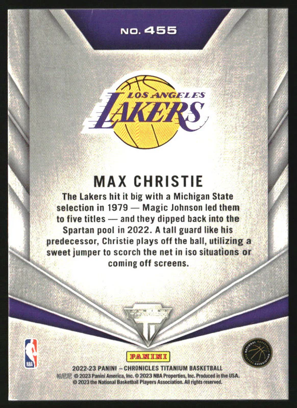 2022-23 Panini Chronicles Titanium Jersey Number #455 Max Christie RC /10 - Image 2