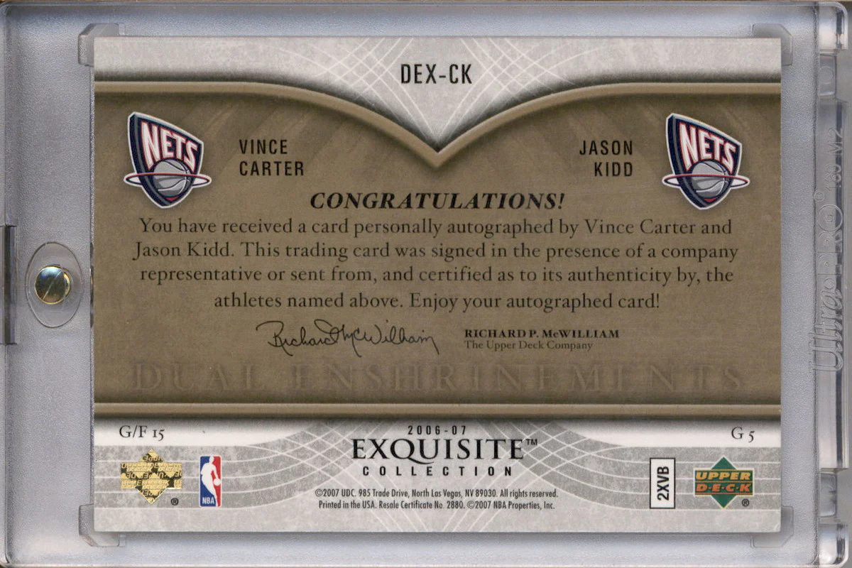 2006-07 Exquisite Collection Enshrinements Dual Vince Carter Jason Kidd Auto /10 - Image 2