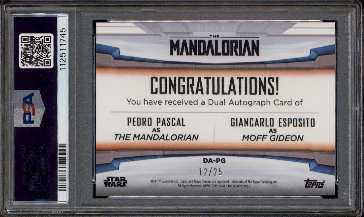 2022 Topps Chrome Star Wars Dual Auto Pedro Pascal Giancarlo Esposito PSA 10 - Image 2