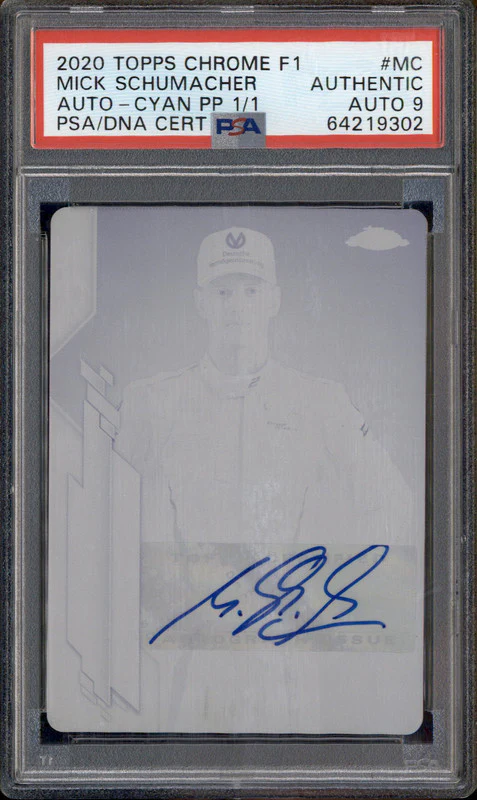 2020 Topps Chrome Formula 1 Auto Cyan Plate Mick Schumacher 1/1 PSA Authentic