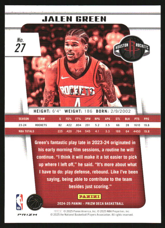 2024-25 Prizm Deca Prizms Green Shimmer FOTL #27 Jalen Green /12 - Image 2