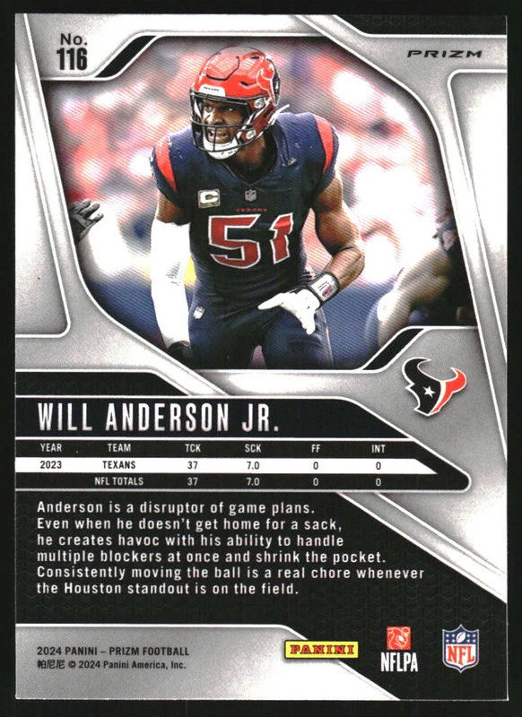 2024 Panini Prizm Red Prizm #116 Will Anderson Jr. - Image 2