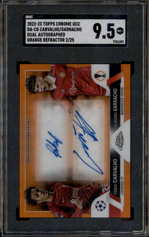 2022 Topps Chrome Dual Auto Orange Refractor Fabio Carvalho Garnacho /25 SGC 9.5