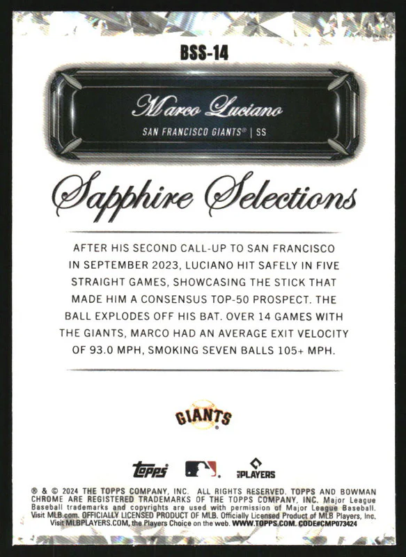 2024 Bowman Sapphire Sapphire Selections #BSS-14 Marco Luciano RC - Image 2