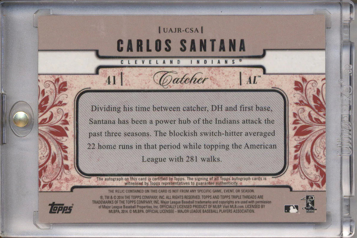 2014 Topps Triple Threads Unity Relic Autographs Ruby Carlos Santana Auto 1/1 - Image 2