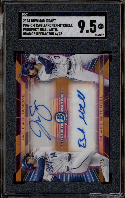 2024 Bowman Draft Dual Auto Orange Refractor Caglianone Mitchell /25 SGC 9.5