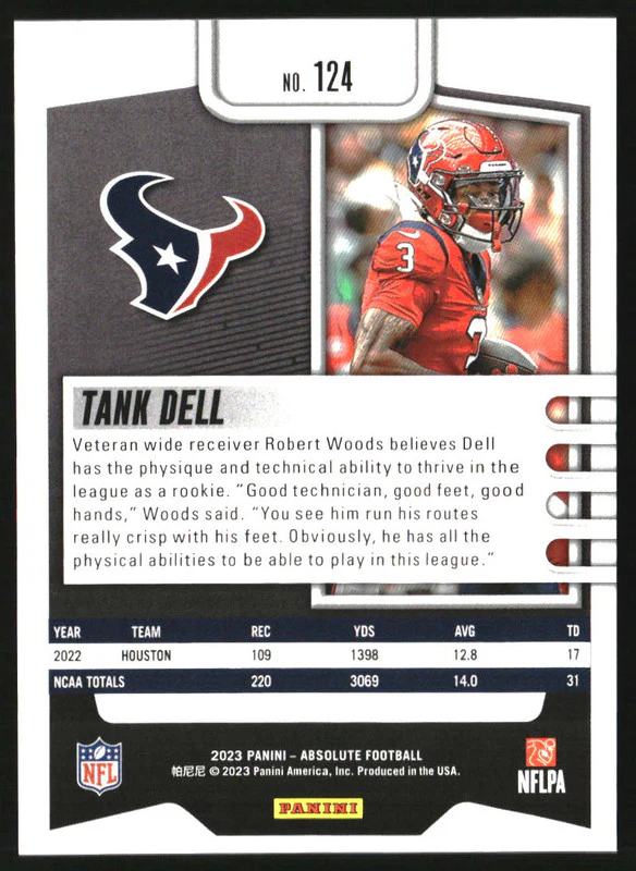 2023 Panini Absolute Spectrum Red #124 Tank Dell RC /100 - Image 2