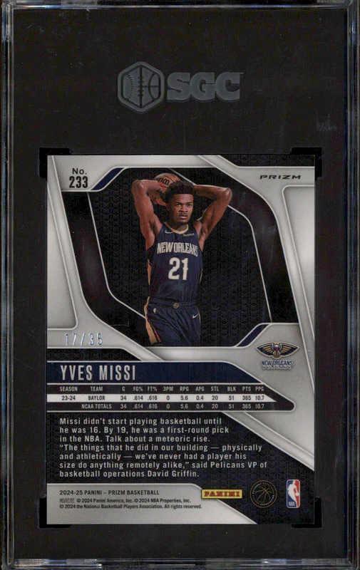 2024 Panini Prizm Blue Shimmer Prizm #233 Yves Missi RC /35 SGC 9 - Image 2