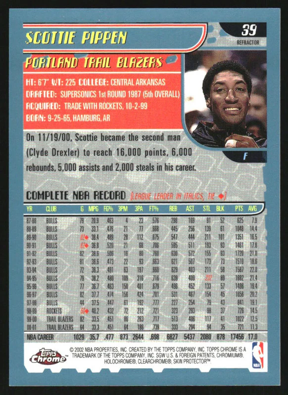 2001-02 Topps Chrome Refractors #39 Scottie Pippen - Image 2