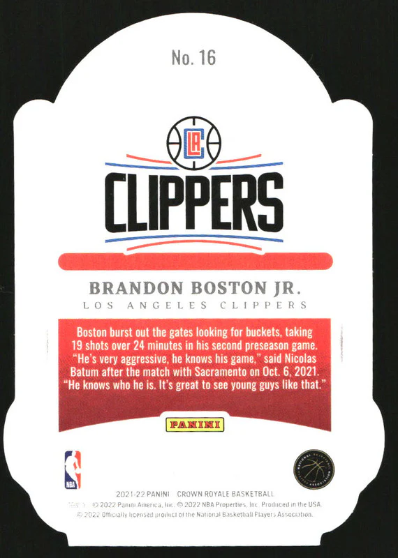 2021-22 Panini Crown Royale Rookie Royalty Gold #16 Brandon Boston Jr. RC /10 - Image 2