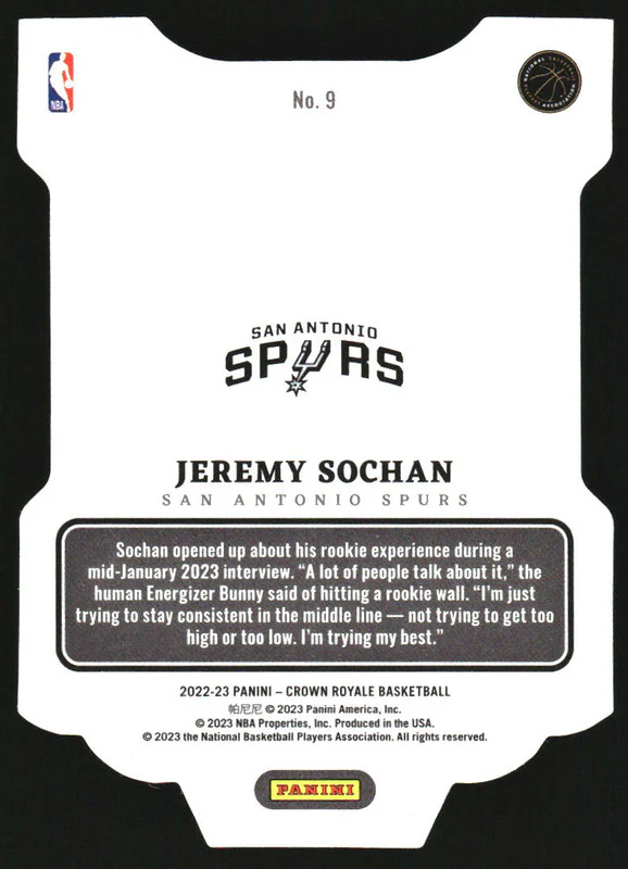 2022-23 Panini Crown Royale Rookie Royalty Asia Gold #9 Jeremy Sochan RC /8 - Image 2